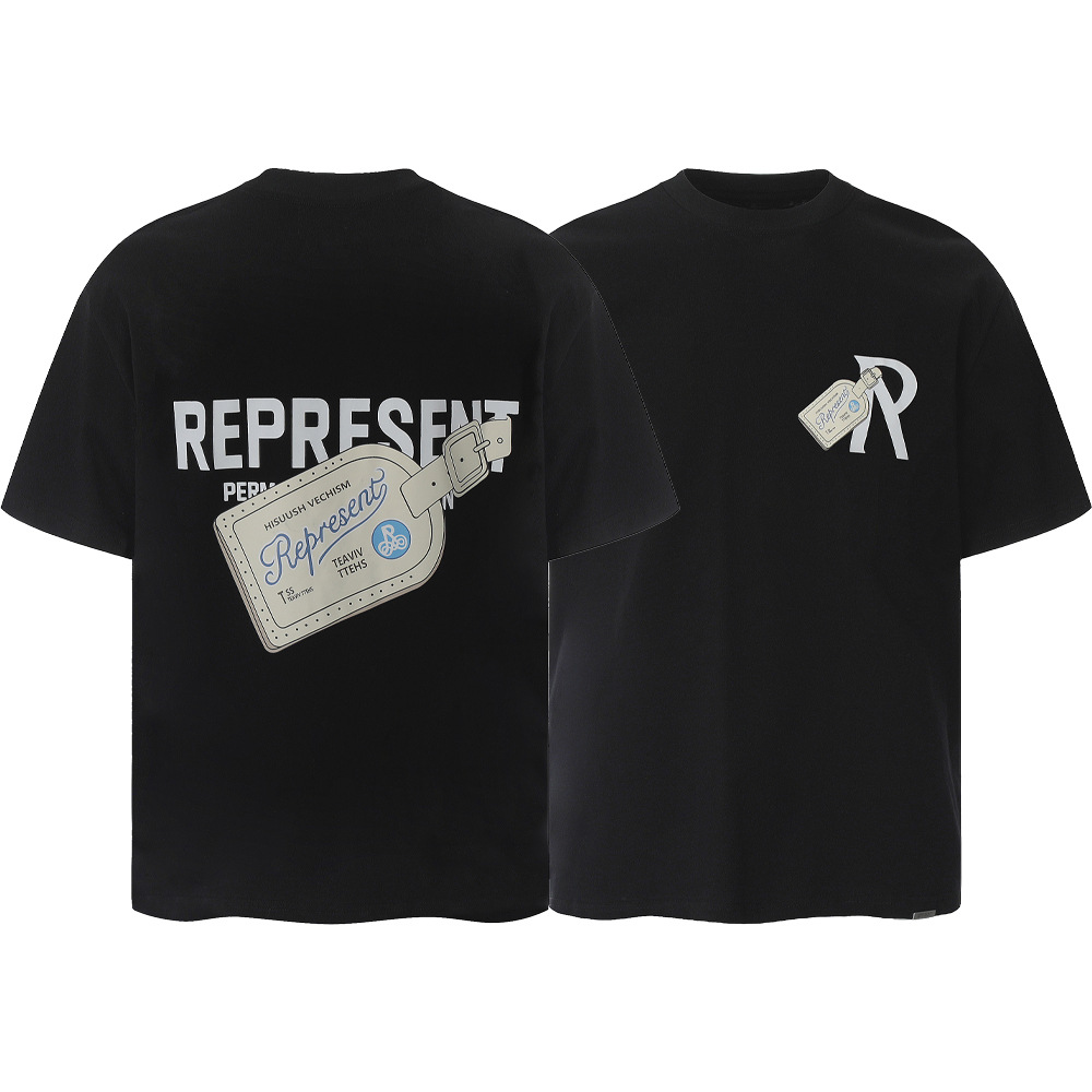High Street REPRESENT Impresión de letras minimalistas desgastado retro lavado hombres y mujeres sueltos camiseta casual de manga corta marea