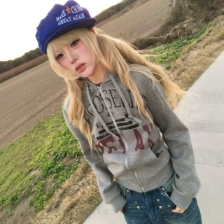 亚文化连帽卫衣开衫女男秋冬季做旧修身外套正肩短款上衣古早感潮