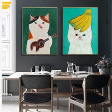 文艺萌画创意猫帆布无框画艺术抽象沙发背景墙挂画客厅卧室装饰画