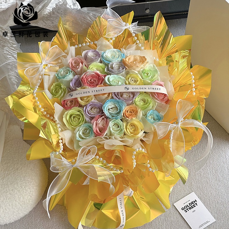 七夕奇境之光花束包装纸防水加厚镭射膜花艺鲜花包花纸花店材料