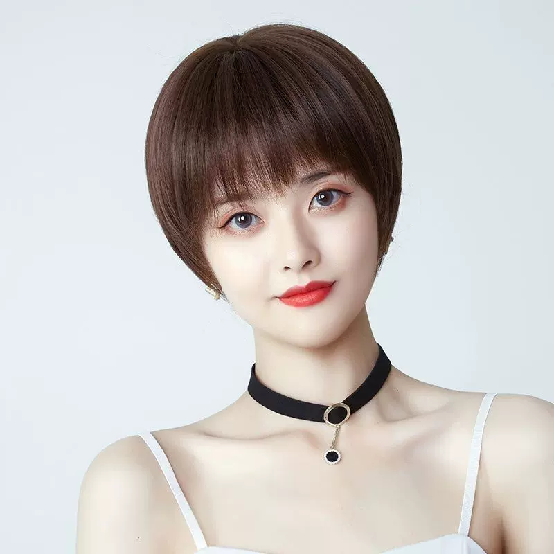 假发全头套女真人发丝中老年女士真发妈妈款短发假发套修脸甜美款