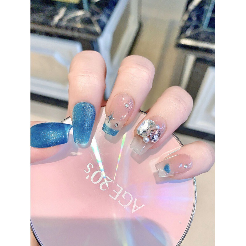[original Real Shot] Purely Handmade Wearable Nail Phototherapy Manicure Patch Blue Eye Explosive Butterfly Diamond High-end