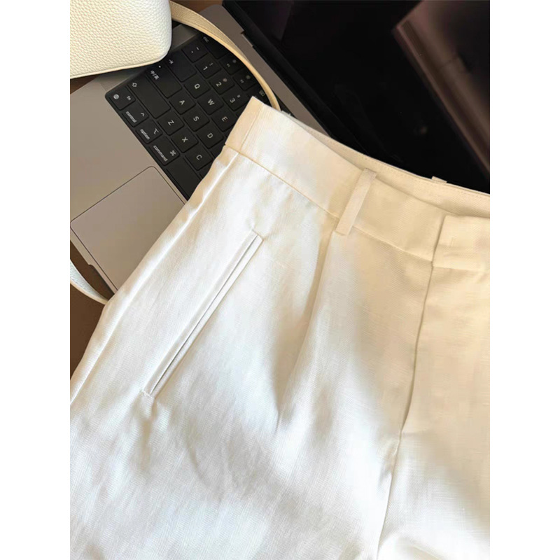 Quần short nữ cạp cao vải lanh trắng phong cách đơn giản thời trang — màu trắng chi tiết 4
