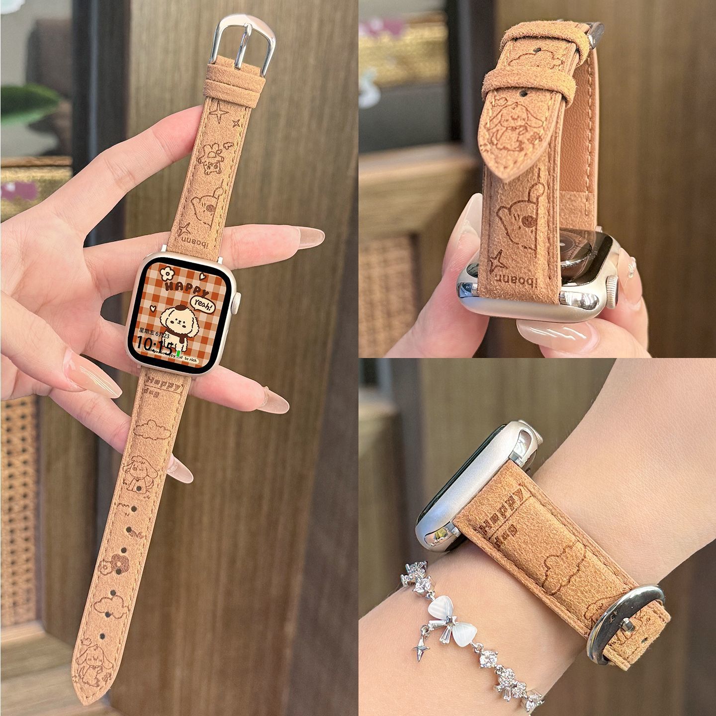 Suede Leather Suppressive Suitable for Apple Watch S11 Strap S10 Cartoon Adjustable 9 Wristband S8 Senior Female 7 Autumn and Winter