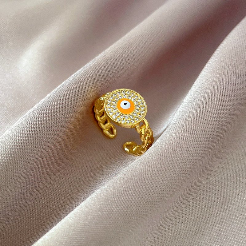 Retro Round Eye Brass Plating Inlay Zircon Open Ring 1 Piece