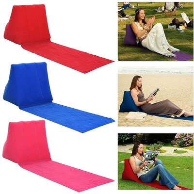 厂家定制PVC充气沙滩枕沙滩椅草地枕草坪垫三角枕靠枕环保植绒OEM