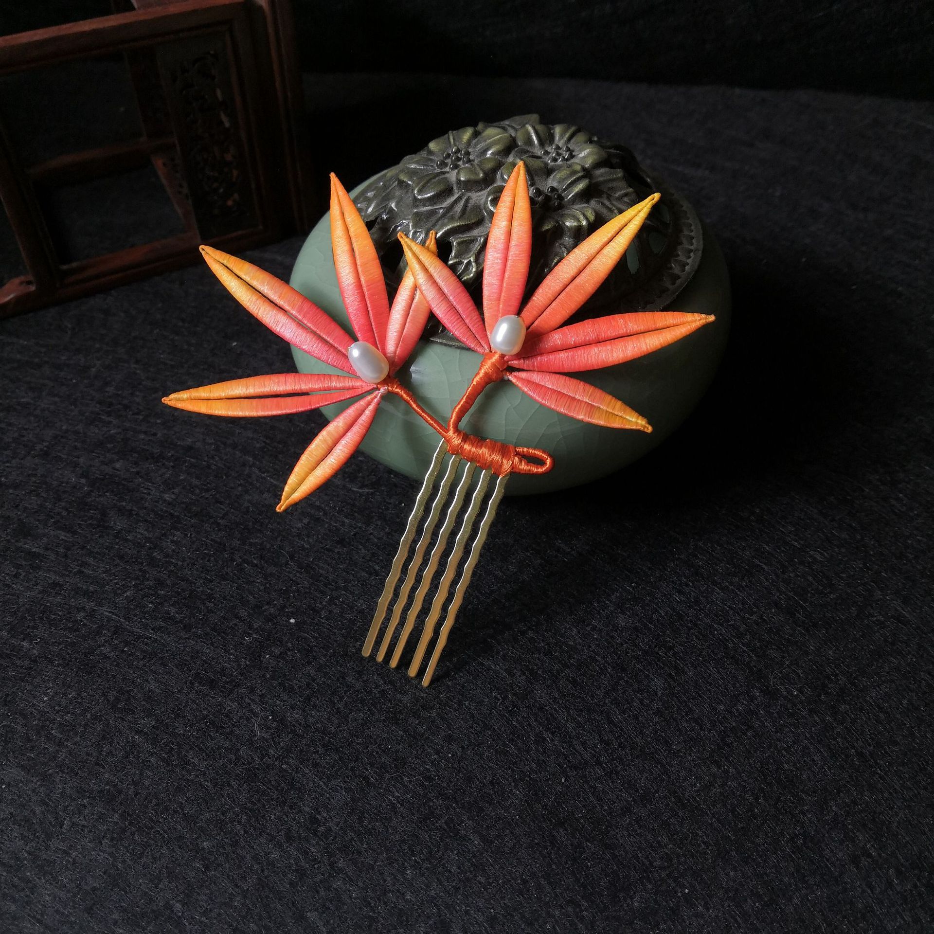 渐变枫叶缠花发梳古风发饰发簪汉服发钗复古国风插梳头饰