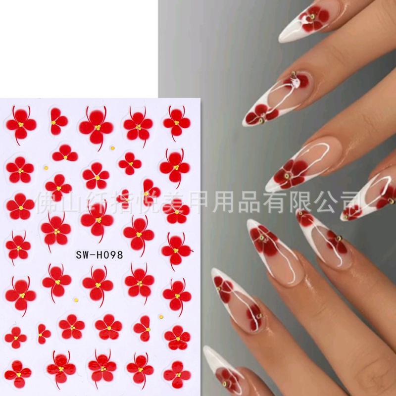 Cross-Border New Nail Art Stickers Wholesale Ins Japanese Style Triangle Flower Cosmos Yellow Stamen Nail Decals