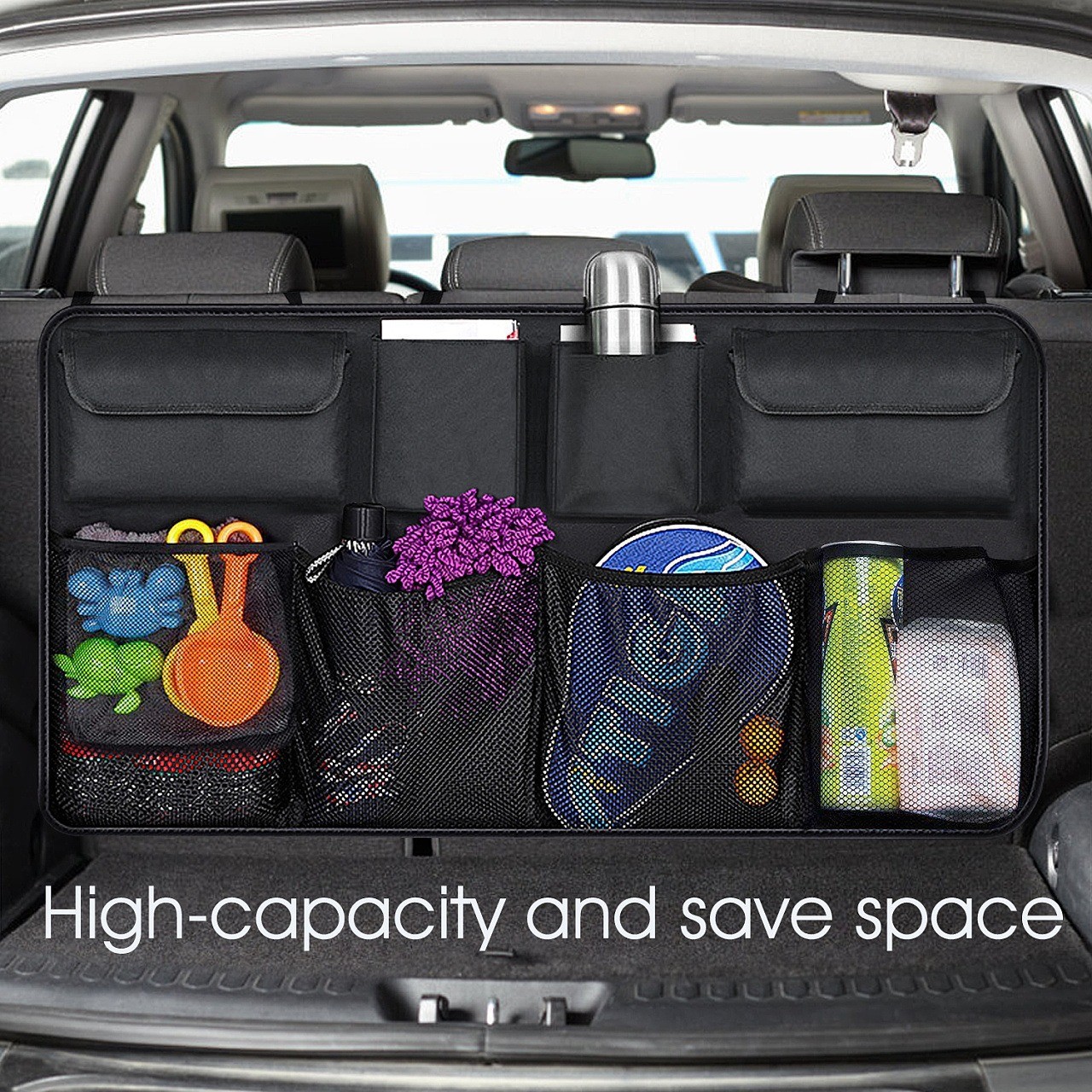 Temu car trunk storage bag, car seat back Oxford cloth hanging bag, multifunctional car storage bag