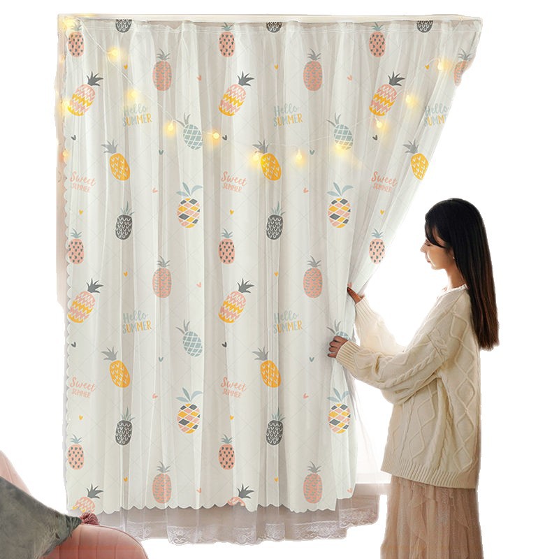 [Oferta especial limitada] Cortinas simples, instalación sin perforación, tela opacas, ventana salediza, cortina corta pequeña, tipo adhesivo de casa de alquiler