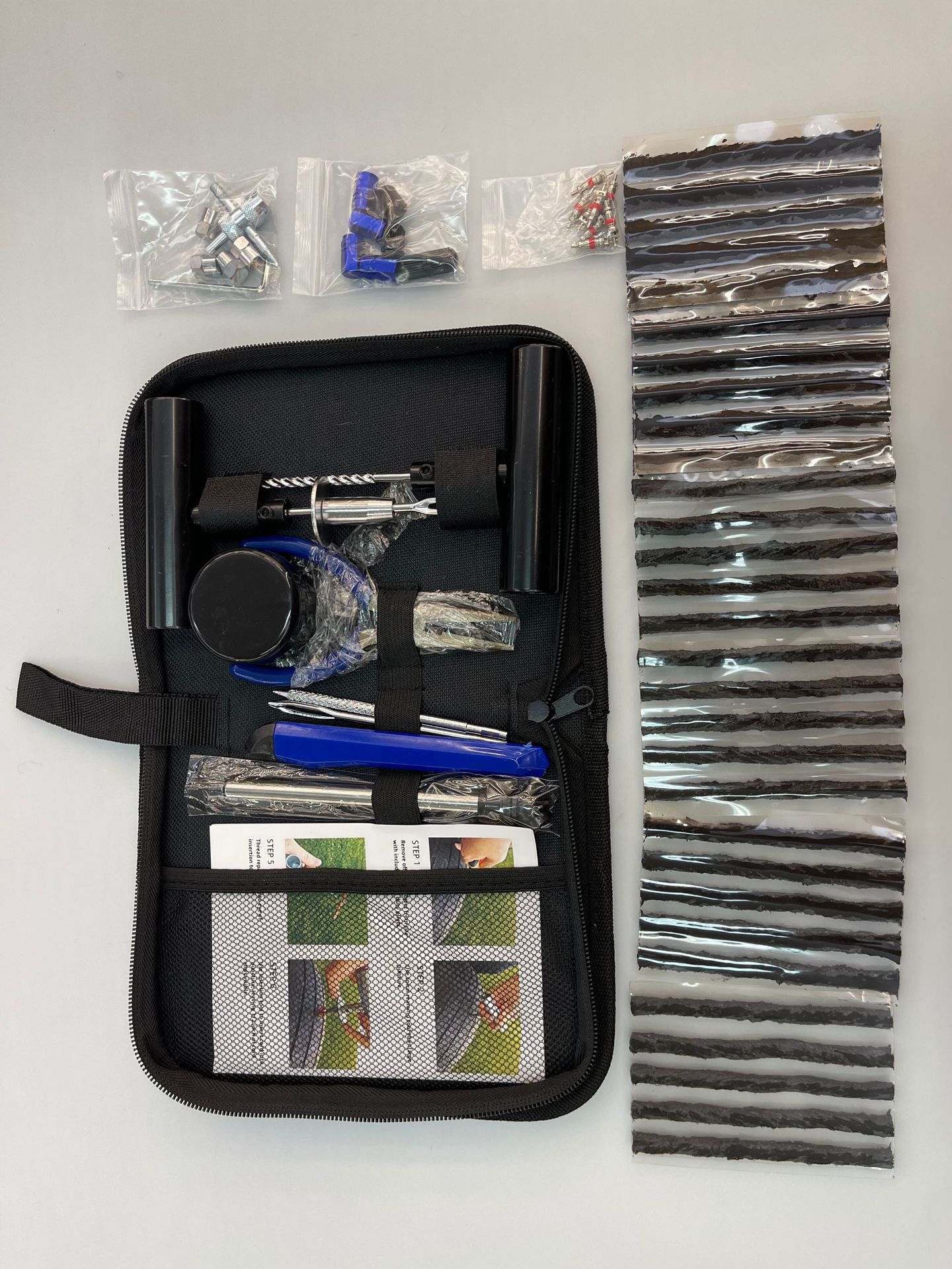 62Pc New Emergency Tire Repair Tool Set, Vacuum Tire Fast Blue and Black, Essential Repair for Travel