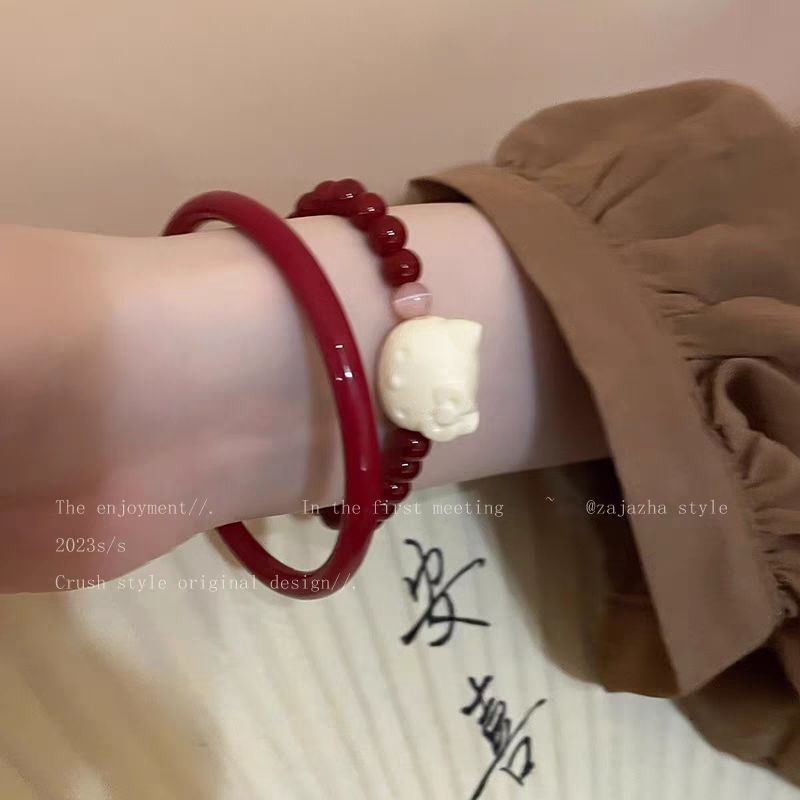 Otoño nuevo lindo gatito pulsera con cuentas pulsera chica nicho temperamento pulsera China retro rojo todo-Partido Internet celebridad