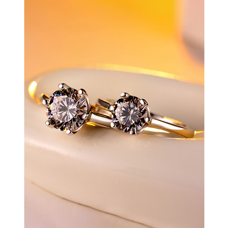 925 plata esterlina anillo de diamante de diamante de lujo ligero de moda clásica simple 1 quilate anillo de seis patas propuesta de boda anillo de diamante