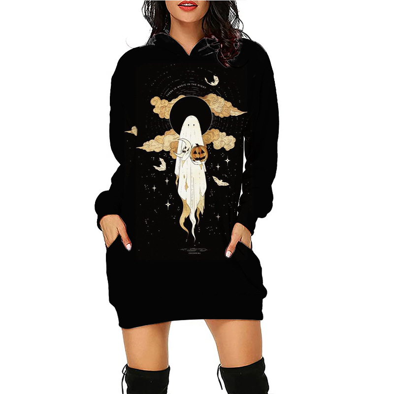 Mujeres Sudadera Manga Larga Sudaderas Con Capucha Y Sudaderas Impresión Casual Gato Esqueleto Fantasma display picture 7