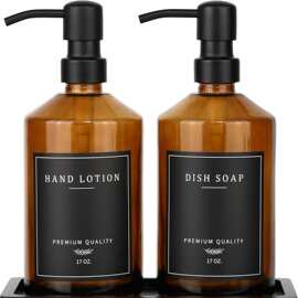 白色玻璃厨房皂液器洗碗皂液器防滑托盘不锈钢泵玻璃洗手液按压瓶