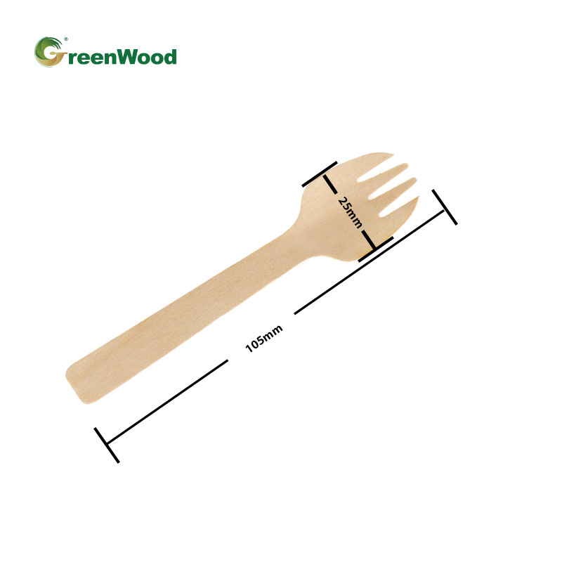 105mm paquete único respetuoso con el medio ambiente degradable abedul cuchara tenedor pequeño desechable empaquetado individualmente ensalada pastel postre