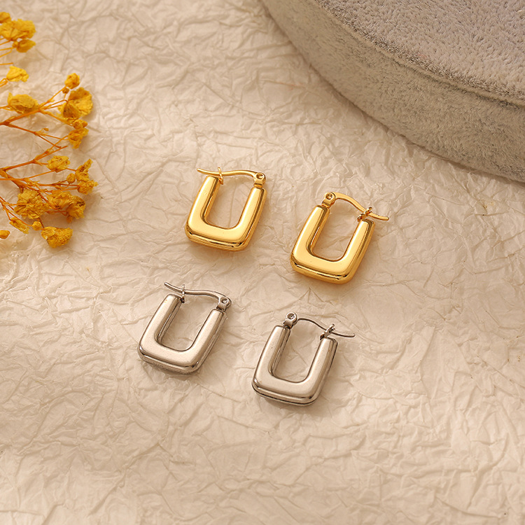 17g Weight Electroplated Gold Plating Process PVD Coated 18K Gold Real Gold Plated U Shape 304 Stainless Steel Fashion Waterproof Non Tarnish Drop Earrings