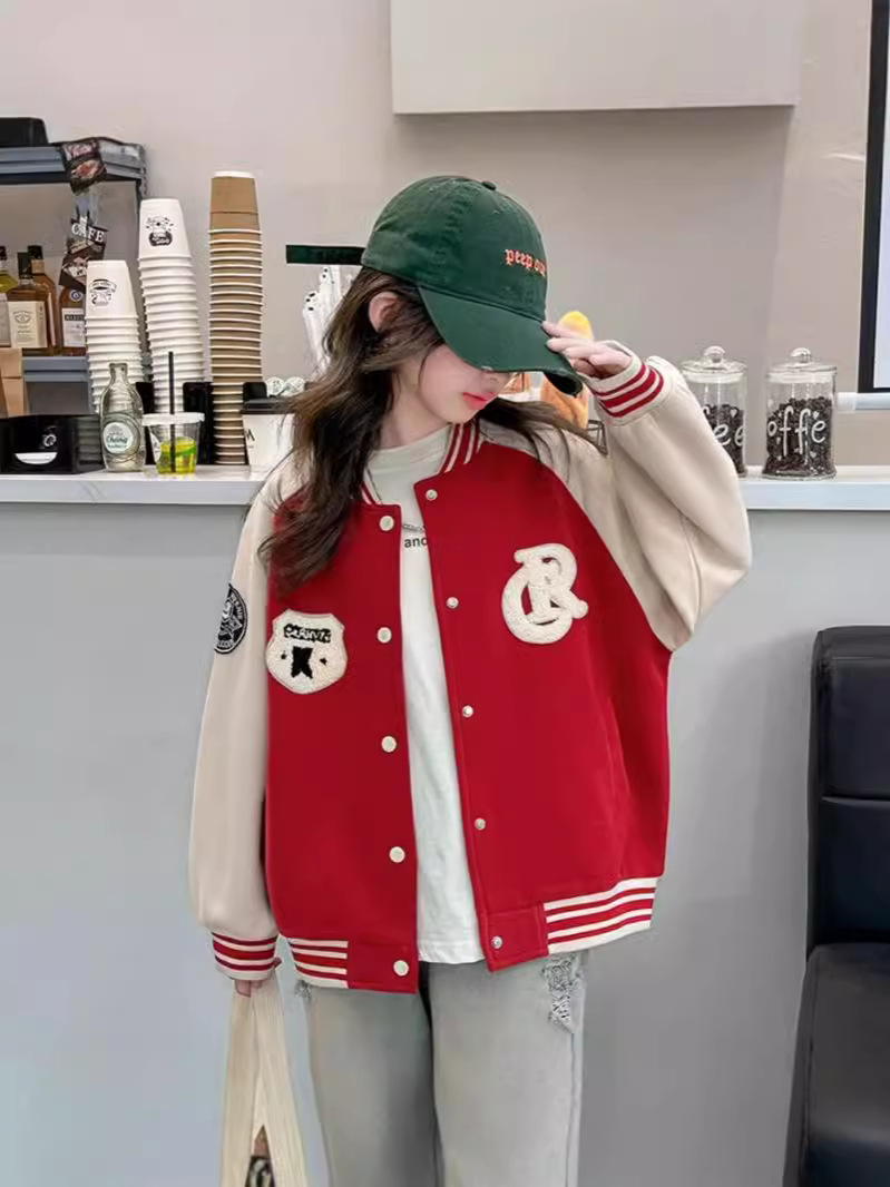 Chaquetas para niñas, trajes de béisbol para niños de primavera 2024, ropa para niños nuevos, ropa de primavera y otoño para niñas, tops de estilo occidental para niños grandes