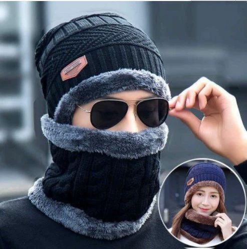 Зимний шарф-шапка на флисовой подкладке, теплая вязаная шапка, Велоспорт, холодостойкая Зимняя шерстяная шапка, мужская шапка-пуловер