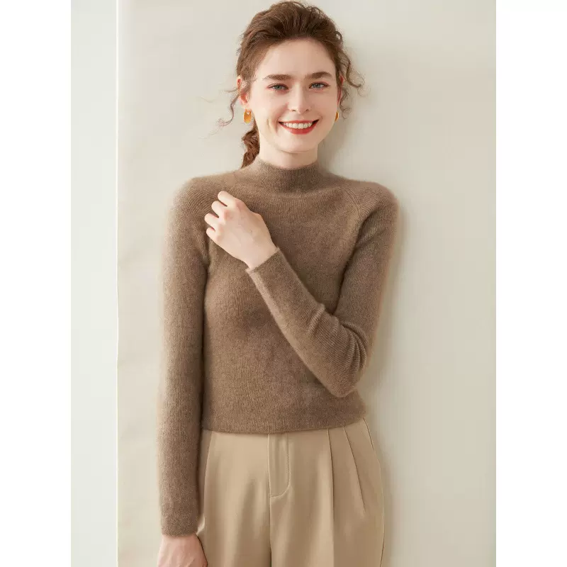 半高领抽条显瘦山羊绒衫女士秋冬套头长袖内搭保暖针织打底衫毛衣