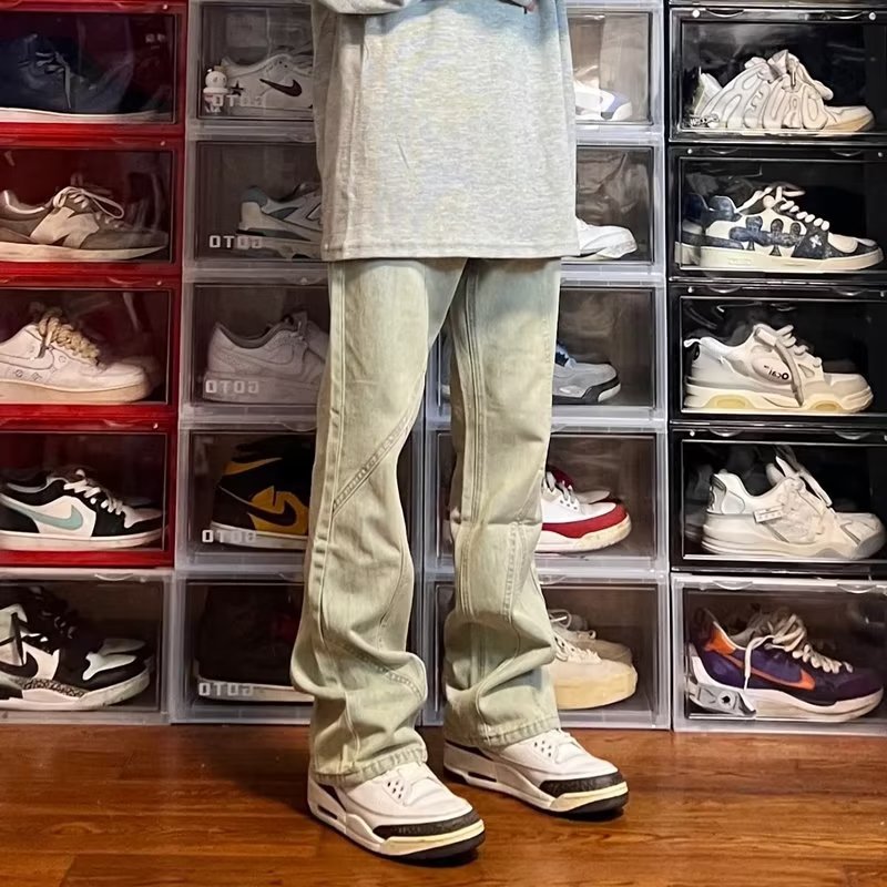 Primavera y otoño American High Street Jeans Pantalones de moda casual para hombres Pantalones amarillos de barro de diseño suelto recto de todo fósforo