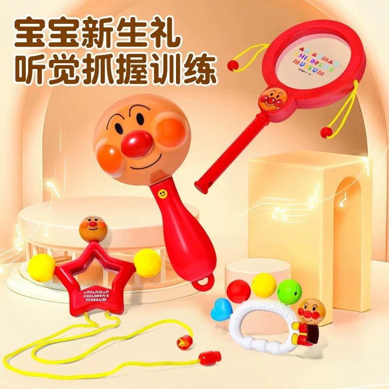 Ручная погремушка, песочный молоток, детский подарок Anpanman 2, успокаивающая игрушка-погремушка, которую ребенок может жевать в руках от 0 до 1 года 3