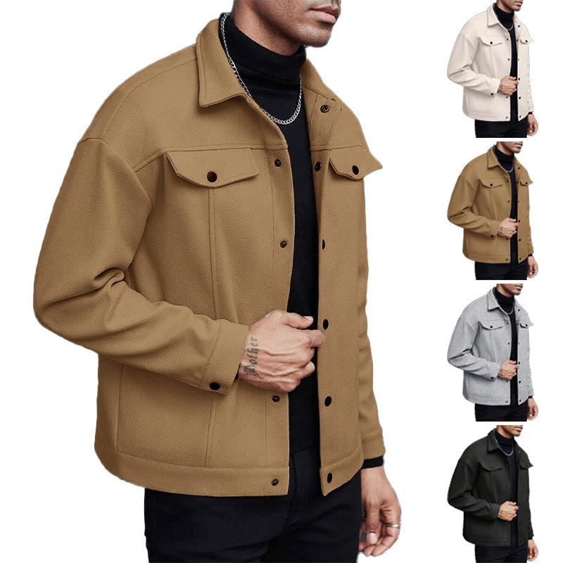 25 European and American Cross-Border Amazon Temu Autumn and Winter Lapel Woolen New Men's Jacket Casual Sports Business Jacket