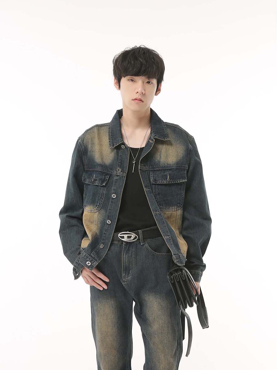 Mtlclothes ropa de Hombre | 2023 nuevo estilo coreano casual suelta MEDIADOS DE-alta cintura micro-pull traje de chaqueta de mezclilla