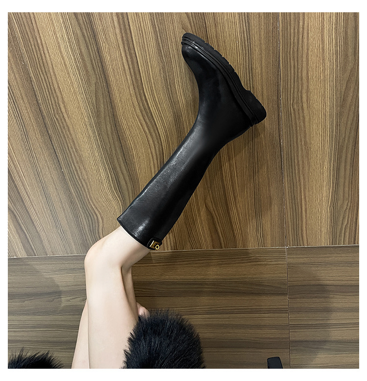 150 short stature with less than knee height, women's new round headed brown plush knight boots for autumn and winter_voghion.com