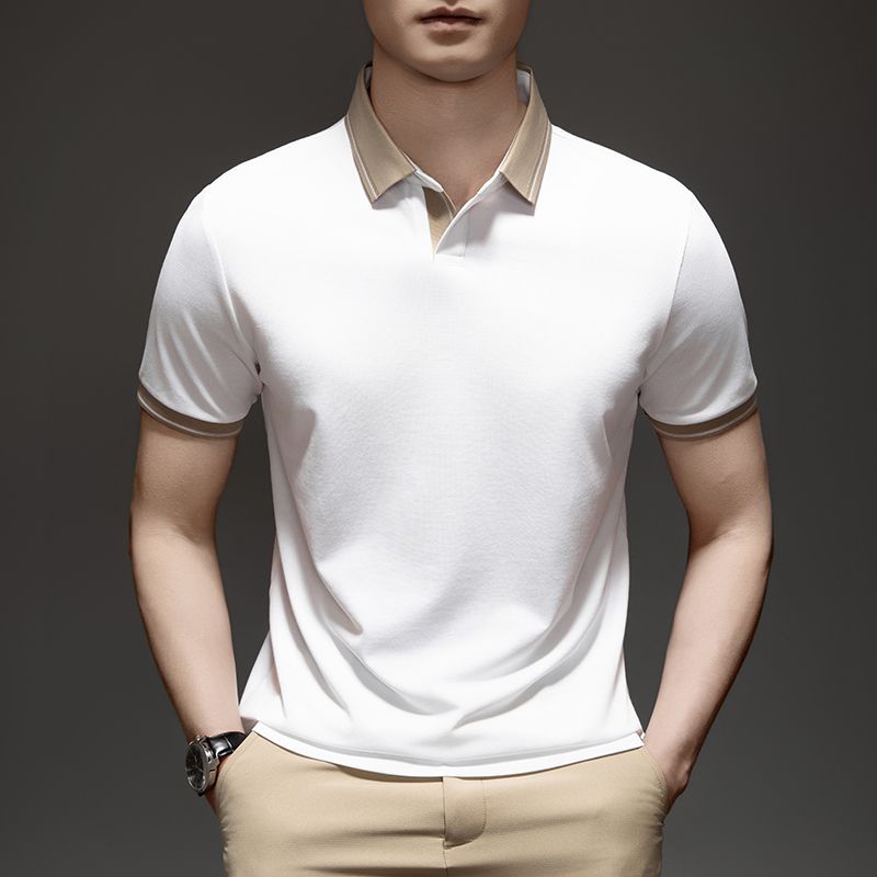 [Mulberry Silk + Linen] High-End Polo Shirt Men's Short-Sleeved Lapel T-Shirt Business Casual Half-Sleeved Top for Men