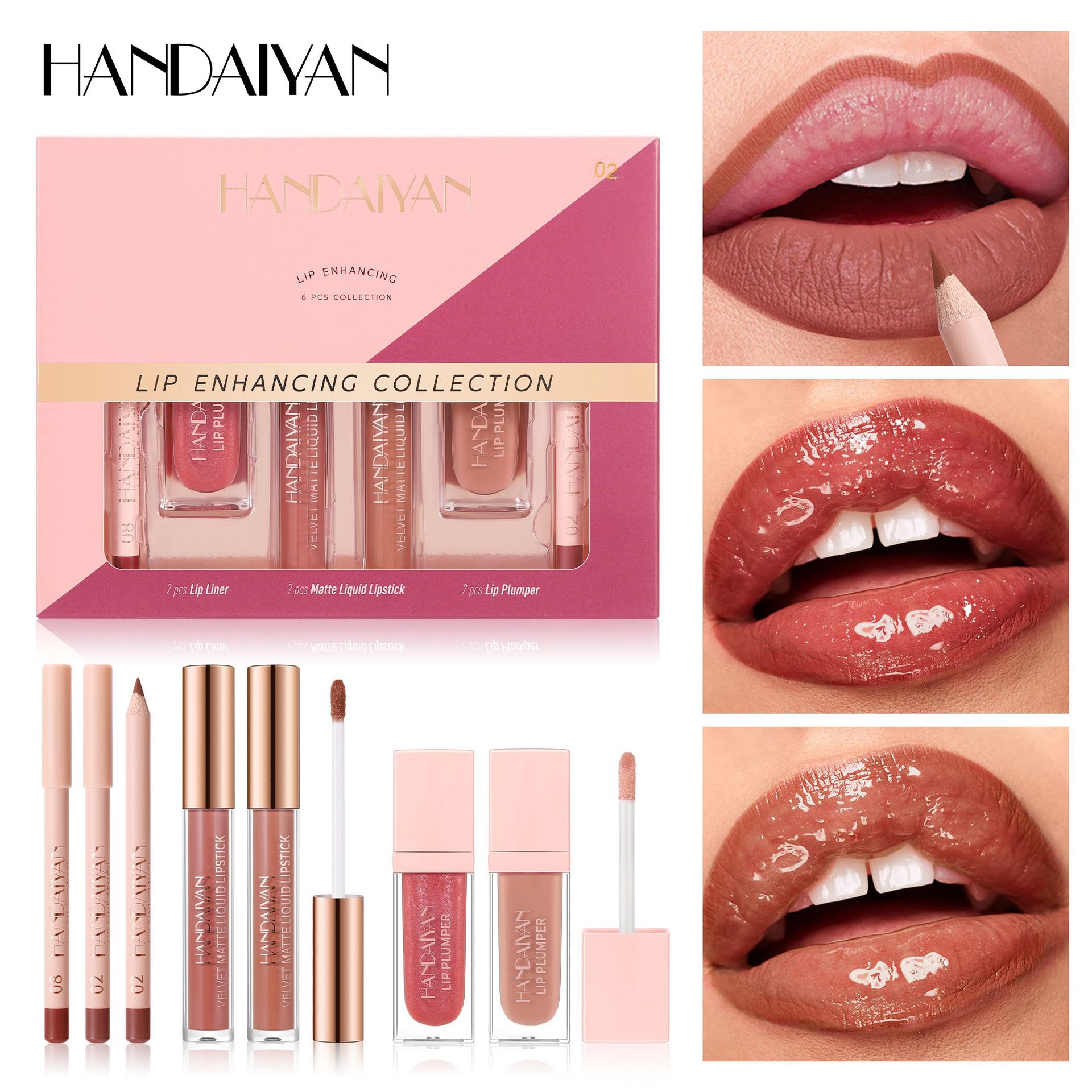 Conjunto de esmalte labial transfronterizo 6 piezas HANDAIAN fácil de colorear impermeable conjunto de labios mate esmalte labial lápiz labial miel image 1