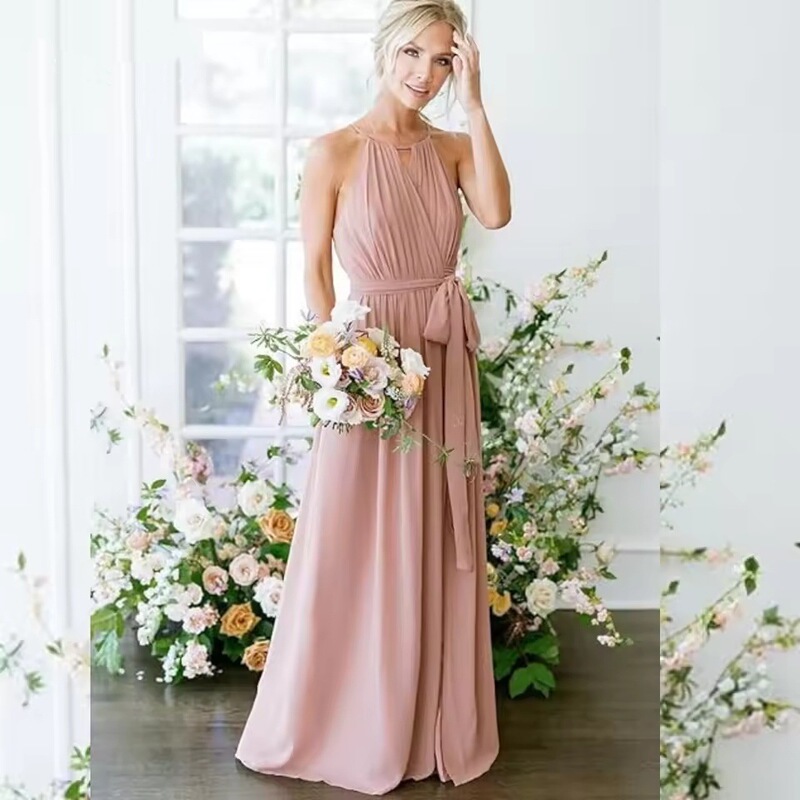 New European and American Style Sleeveless Elegant Long Bridesmaid Dress for Weddings, Socialite Party, and Niche Formal Wear for Women
