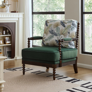 French Retro Single Sofa Chair Bedroom Living Room Balcony Medieval Solid Wood Fabric American Tiger Chair Leisure Lounge Chair