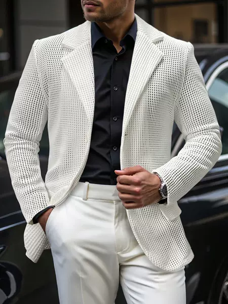 2026 Foreign Trade European and American Cross-Border Men's Mesh Suit Jacket Casual Banquet Party Top Suit Men 250308