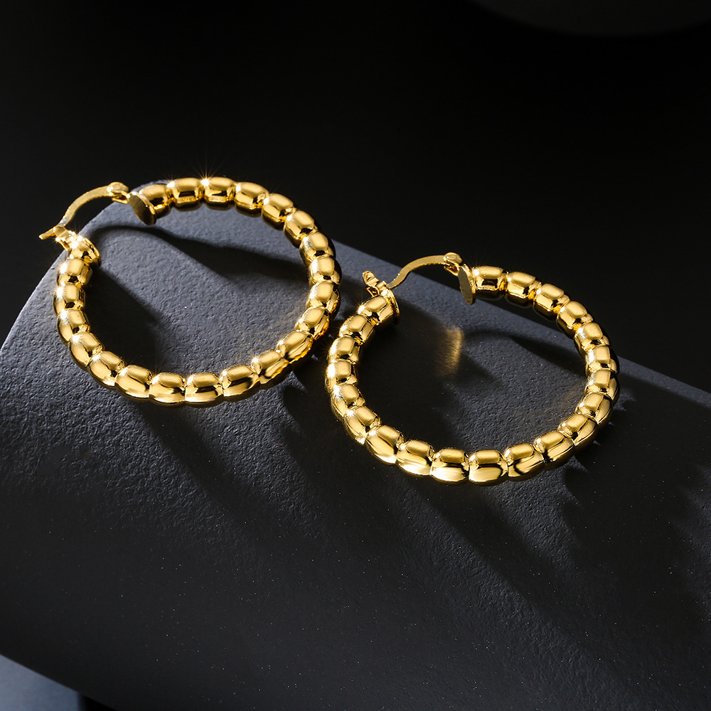 retro fashion round geometric copper plated 18K gold earrings