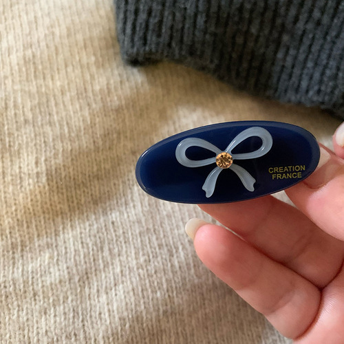 Flash diamond bow Korean France gold standard oval edge clip French premium acetic acid hair clip bangs hair accessories