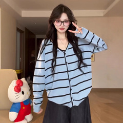 韩系氛围感早秋穿搭上衣两件套女大码胖mm慵懒风长袖针织开衫吊带