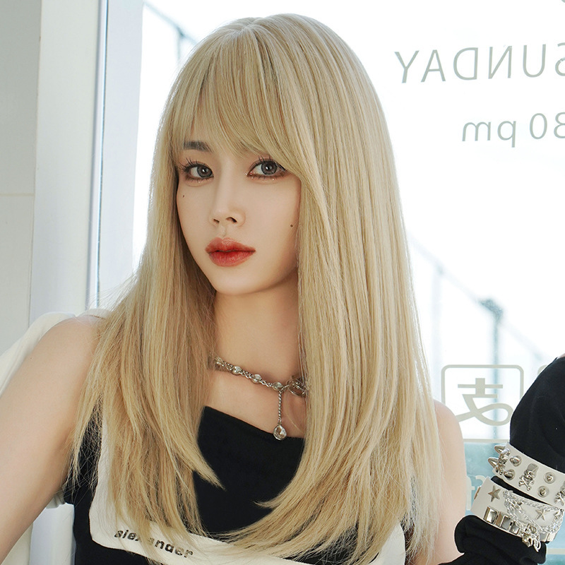 Wig women's long straight hair white gold full top wig Autumn New Fashion level full head cover long hair manufacturers wholesale Wig women's long straight hair white gold full top wig Autumn New Fashion level full head cover long hair manufacturers wholesale