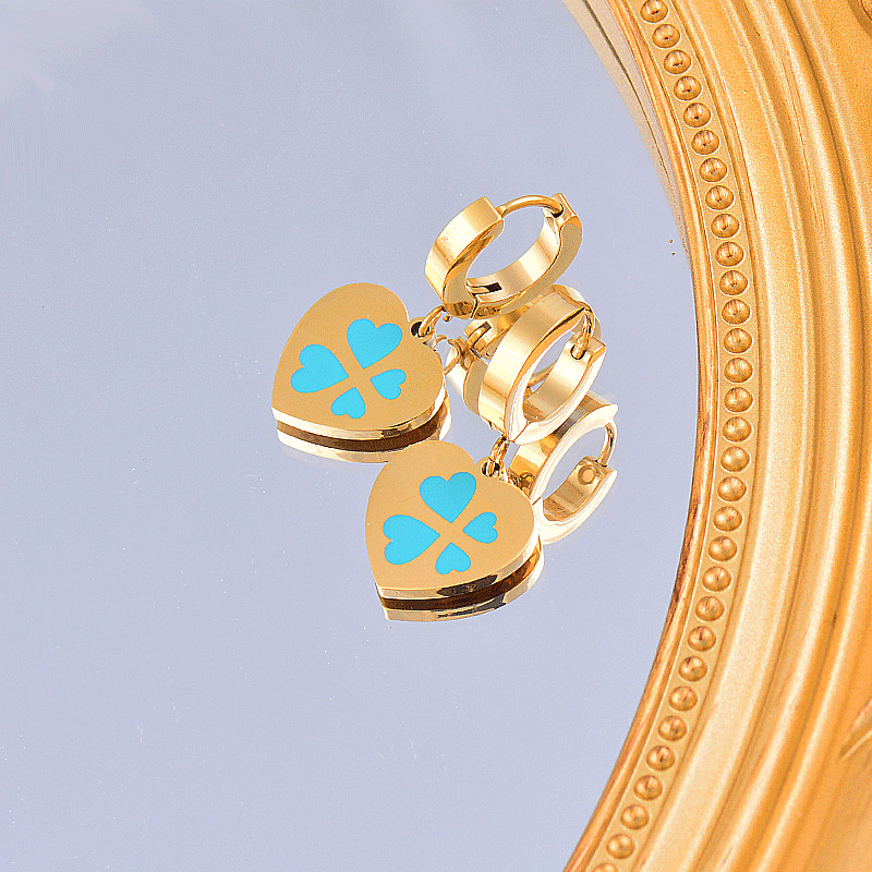 Fashion Heart Shape Titanium Steel Plating Dangling Earrings 1 Pair