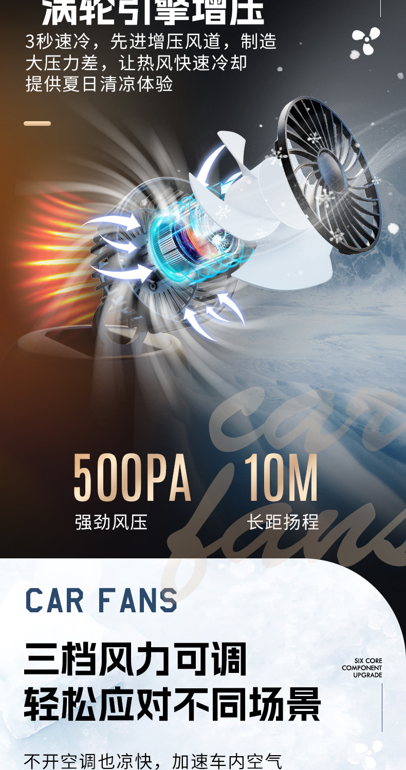 New Car Fan Three-Head Car Electric Fan 360 Rotation Foldableing Forced Cooling Mini Truck Small Fan