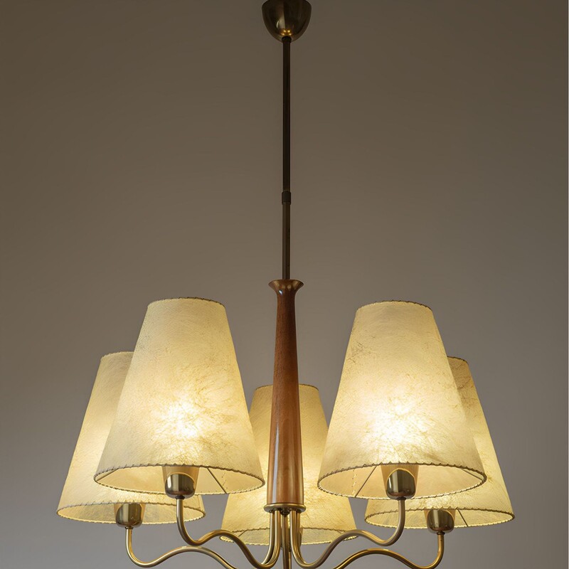 Vintage Century Antique Western-Style Chandelier Bedroom Retro Lamp Parchment Paper Wood Old Money Style Study Dining Room Living Room Main Light