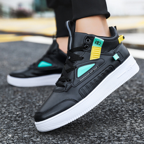  spring new national trend color-blocked high-top shoes Korean style fashionable white shoes men's platform youth sneakers