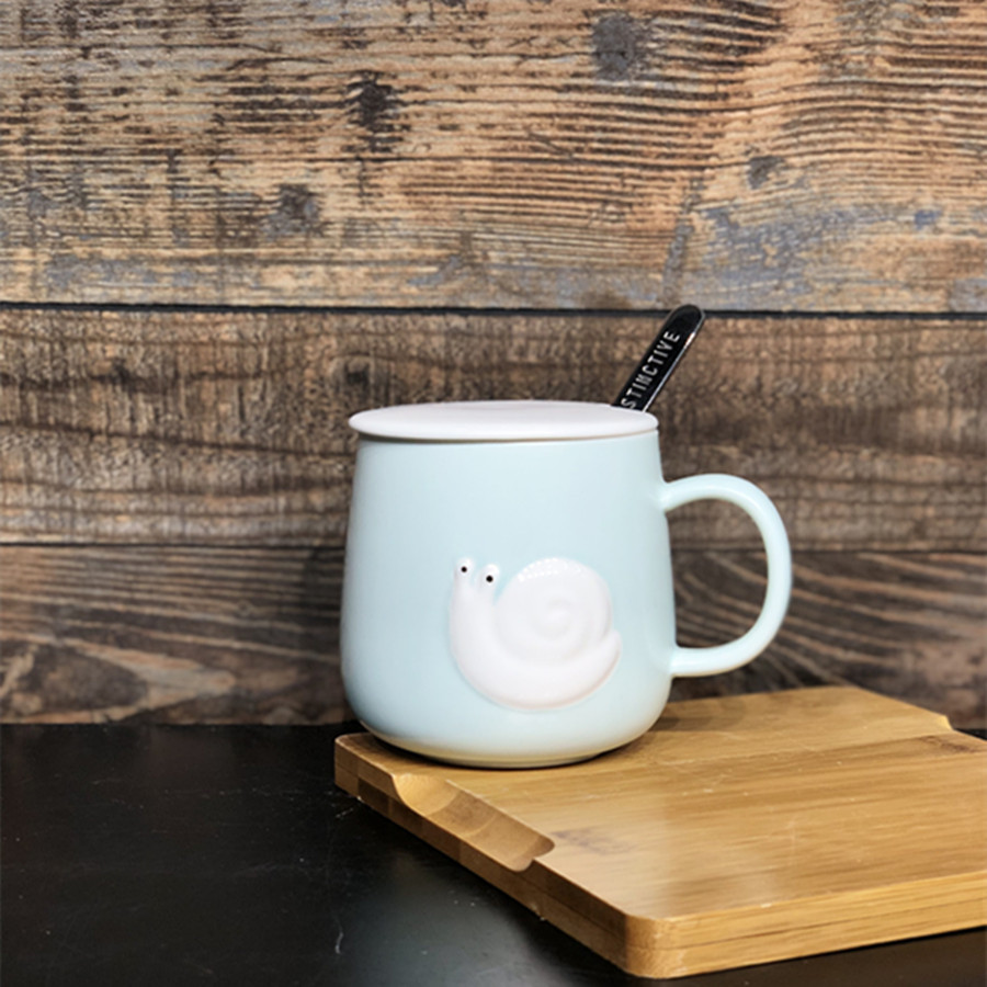 Taza de cerámica con diseño de caracol fresco y sencillo, con palo para remover, taza de café de oficina, taza de agua creativa, taza de cerámica ecológica.