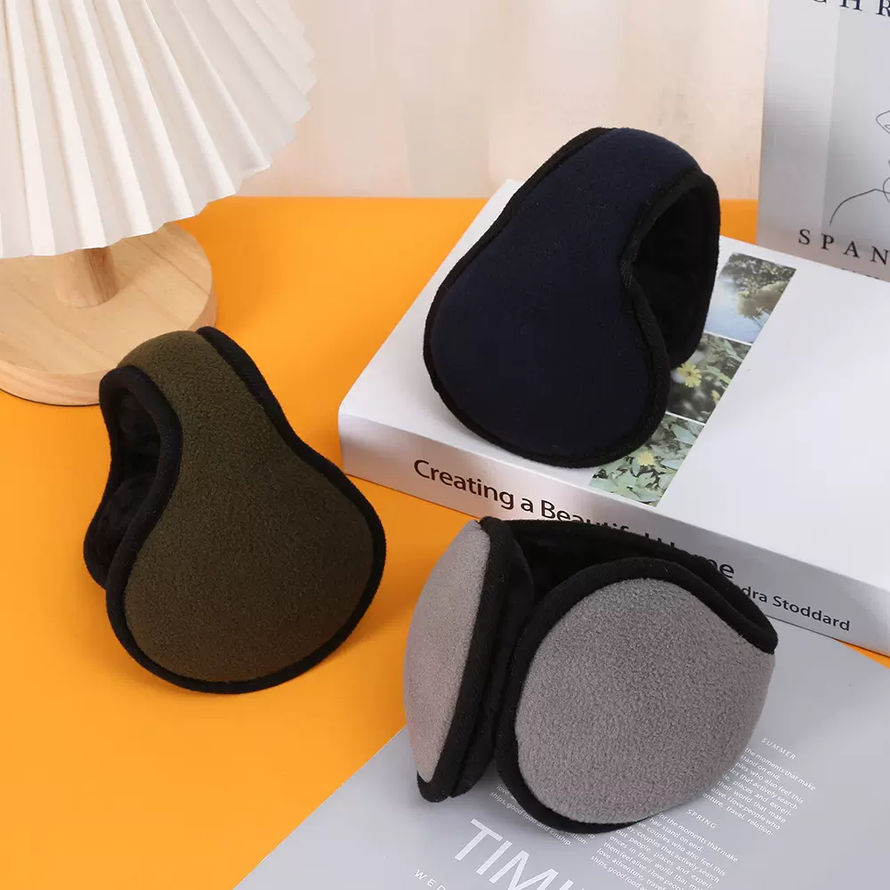 冬季格纹摇粒绒保暖耳罩男士简约防寒护耳套户外骑行防冻耳捂批发