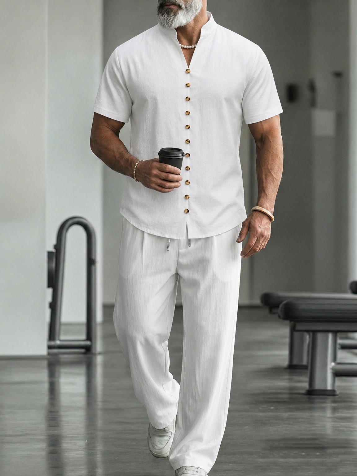 Herren Leinenhemd Mit Hose Set Lässiger Zweiteiler Für Männer_voghion.com