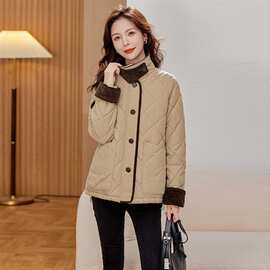 （洗后不结团）中厚撞色格纹短款休闲工装棉服女2024年冬季HZ0442