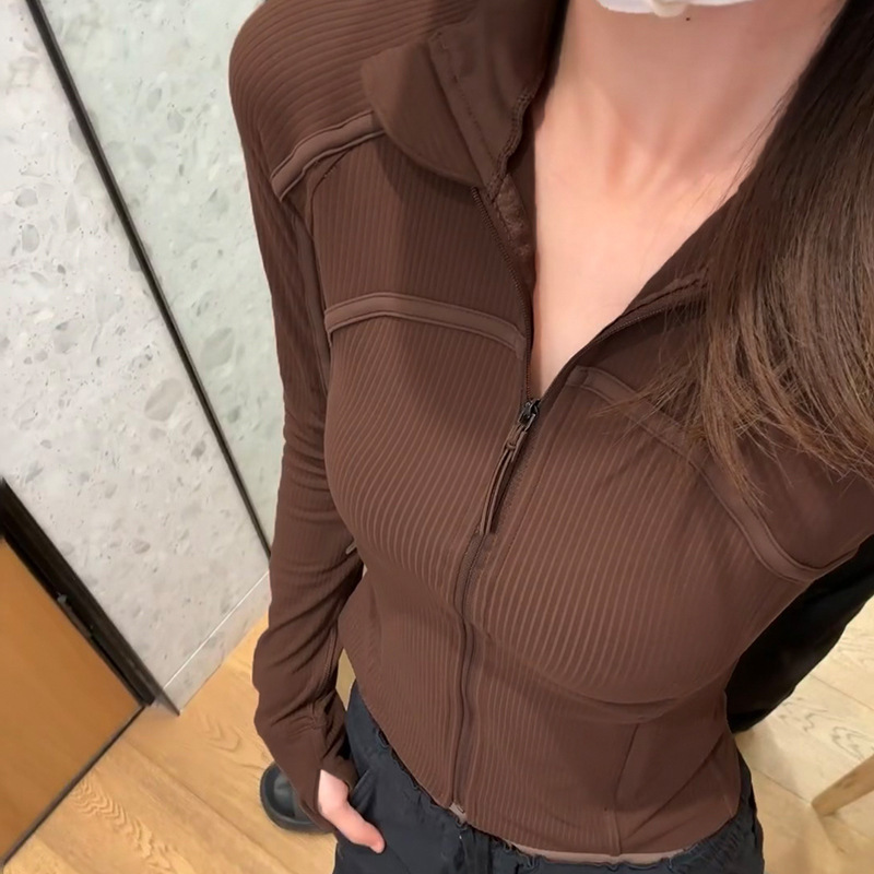 Yoga Wear Df-Cropped Short Nude Threaded Stand-Up Collar Jacket Jacket Tops for Slim and Healthy Women