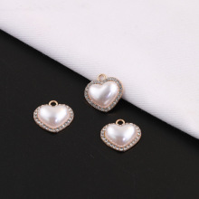 精致复古镶钻珍珠爱心挂件 diy手工自制项链耳饰吊坠饰品材料配件
