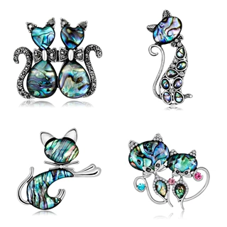 猫咪胸针 鲍鱼贝胸花 可爱猫咪水钻动物胸针精致镶钻领针胸针配饰