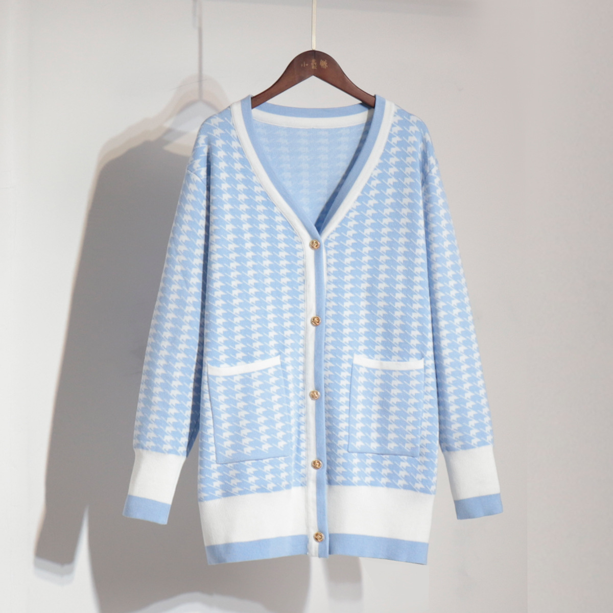 Cárdigan de pata de gallo transfronterizo estilo europeo y americano 2025, elegante suéter francés de manga larga holgado y versátil para mujer, otoño e invierno. image 8